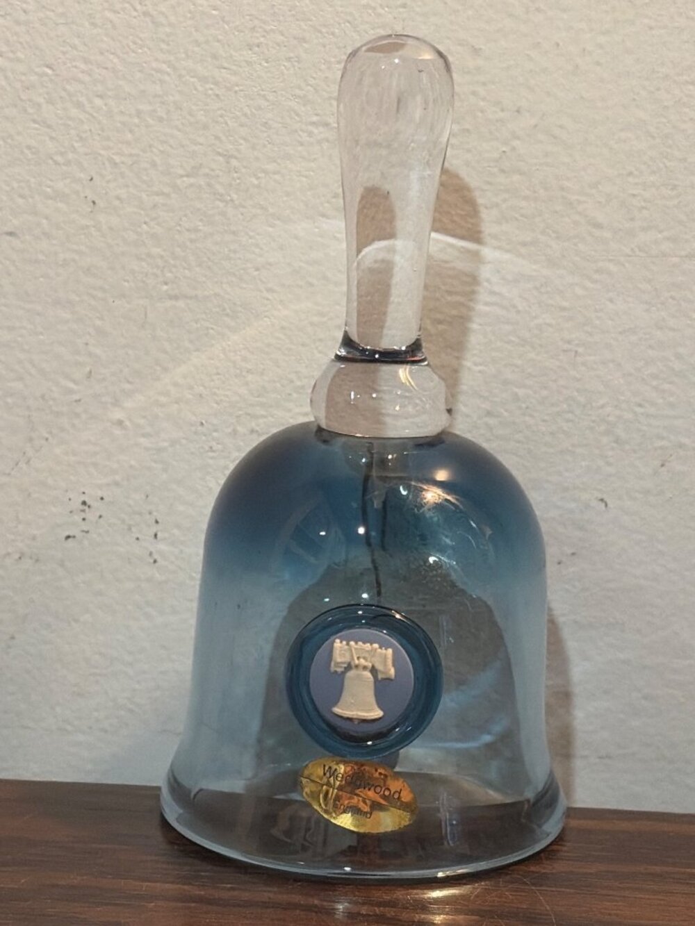 Vintage Wedgwood England Blue Glass Bell With Liberty Bell Cameo Excellent Cond